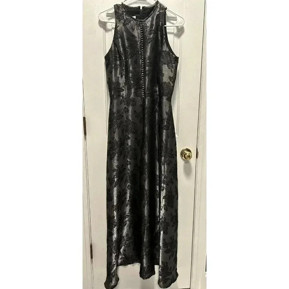 Cache Gray Slip Dress with Black Lace size 6 Formal Goth USA Homecoming Prom